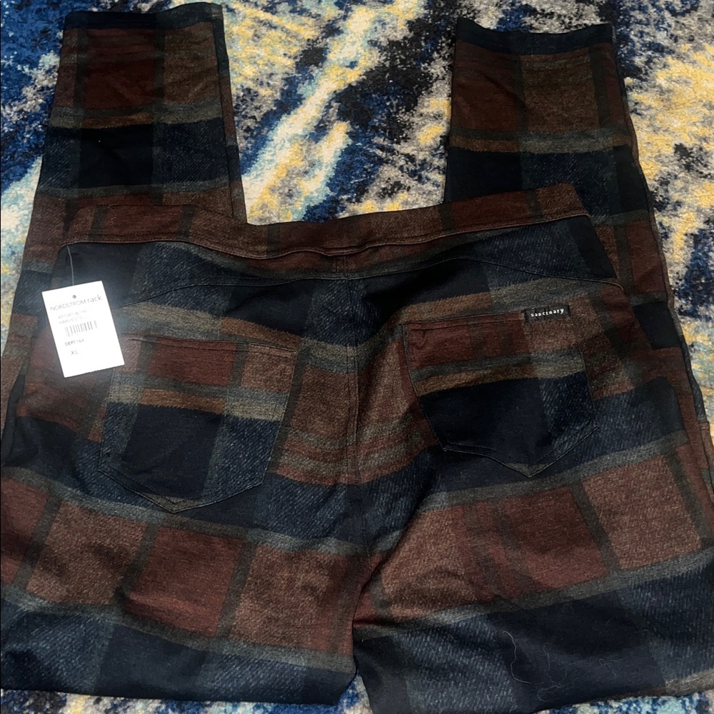 Plaid Brown and Blue pull on stretch size XL NWT - Picture 4 of 5